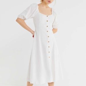 UO Maria Puff Sleeve Button Front Midi Dress SizeM